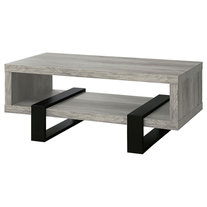 CoasterEssence Dinard engineered wood cocktail coffee table in grey driftwood finish