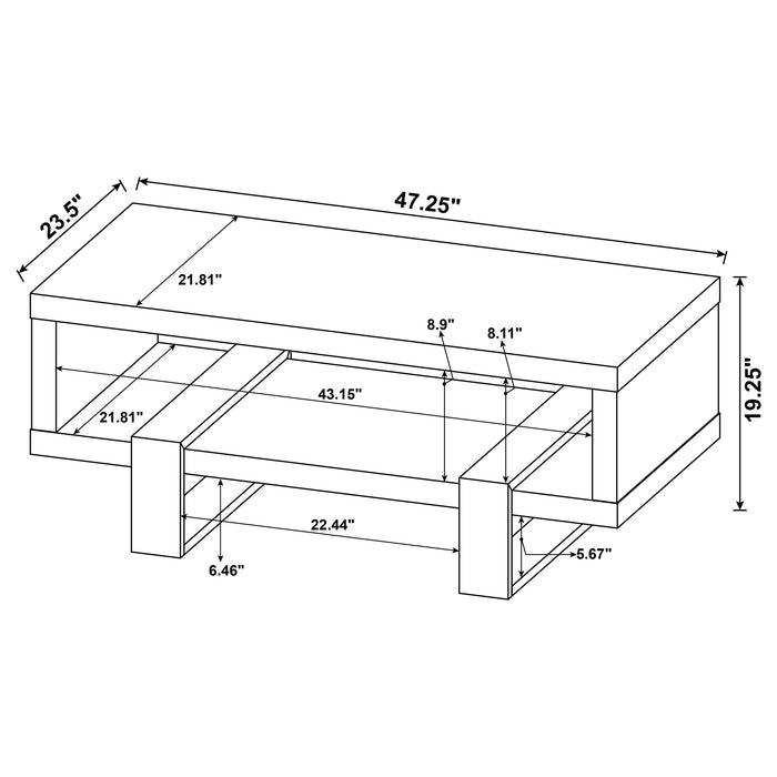 CoasterEssence Dinard grey driftwood engineered wood cocktail coffee table with a modern rectangular design