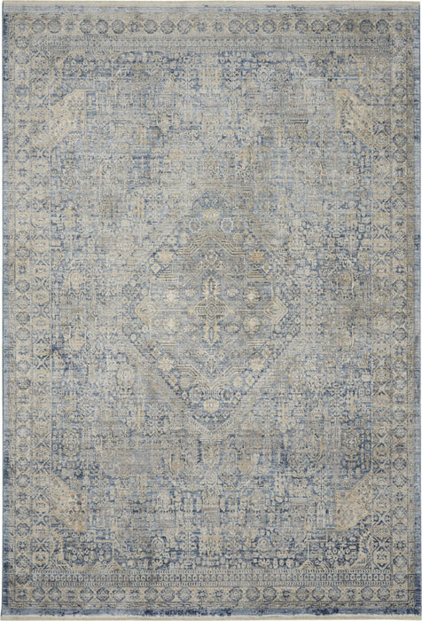5' X 8' Floral Non Skid Area Rug With Fringe (550253) - Blue / Ivory