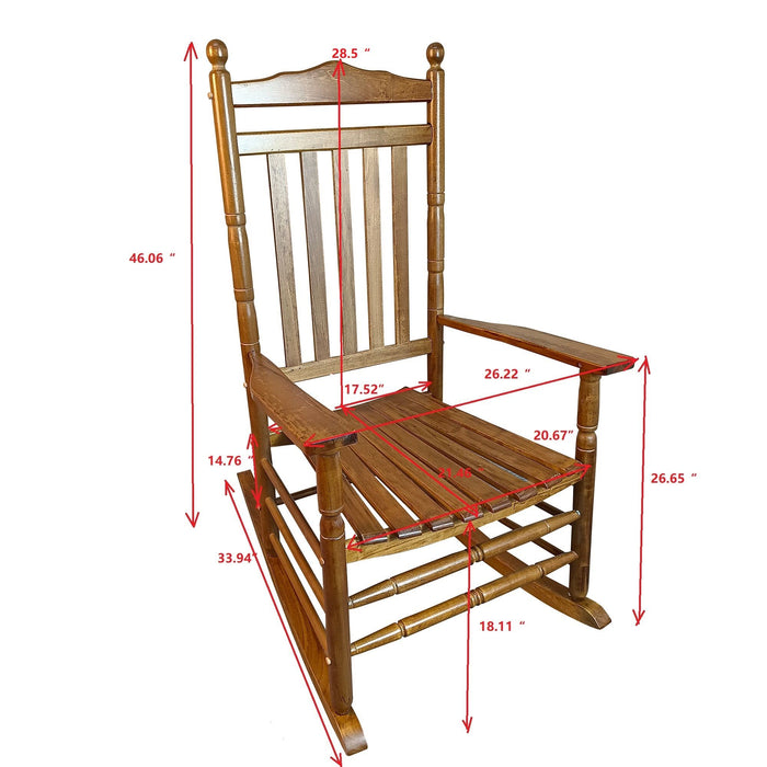 Giga balcony porch adult rocking chair with wooden frame and cushioned seat, suitable for outdoor relaxation on a porch or balcony.