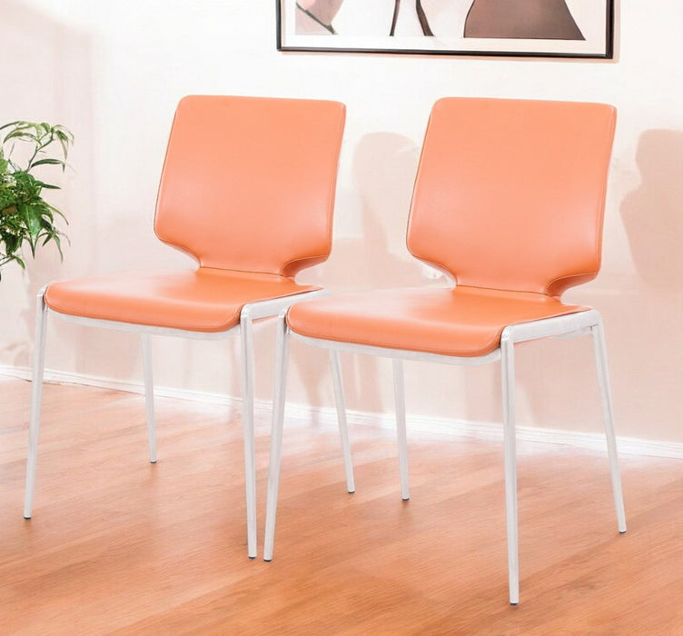 Faux Leather Dining Side Chairs (Set of 2) - Orange