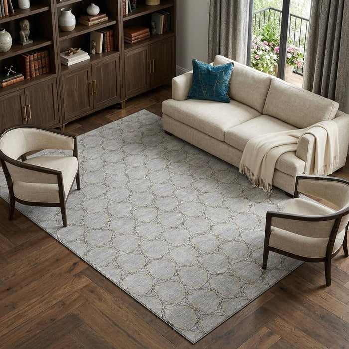 10' X 14' Geometric Washable Area Rug With UV Protection (676050) - Gray / Gold