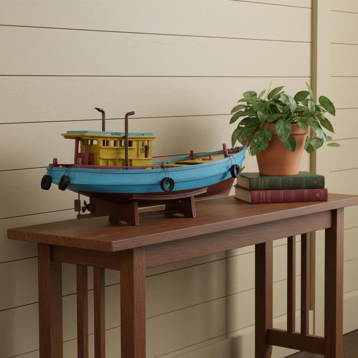 Hand Painted Model Boat - Light Blue / Yellow