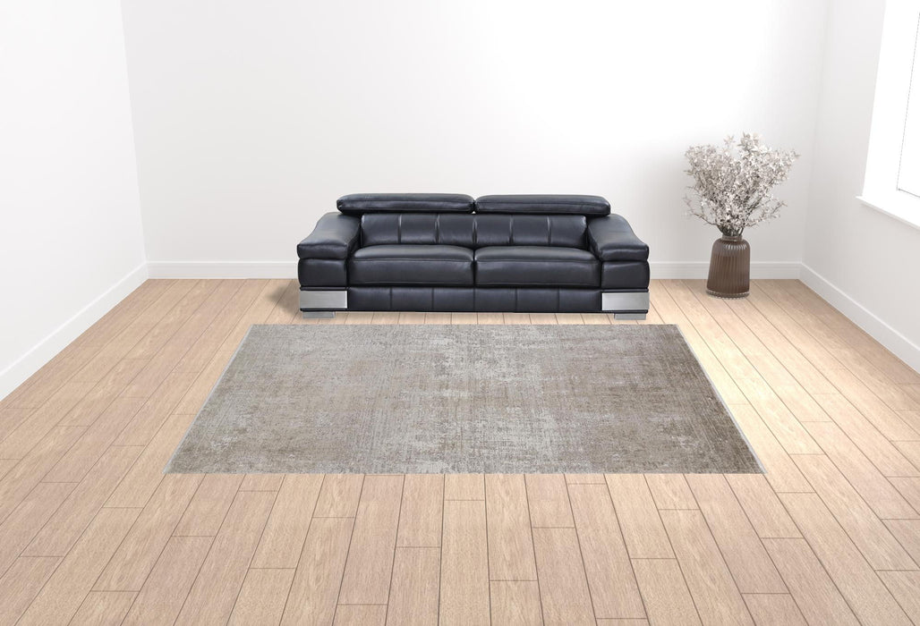 10' x 13' Abstract Power Loom Distressed Area Rug With Fringe - Tan Ivory And Gray