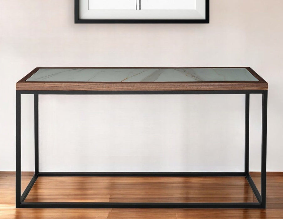 Genuine Marble Frame Console Table - Brown White And Black