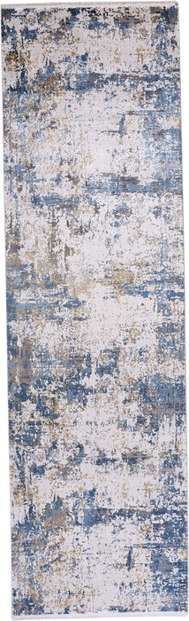 10' Abstract Power Loom Runner Rug With Fringe - Ivory