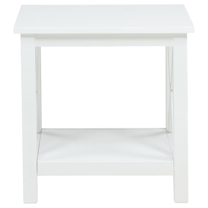 CoasterEveryday Skyview square white pine wood side table with lower shelf