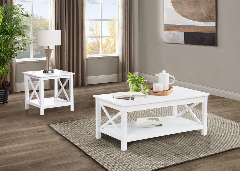 CoasterEveryday Skyview square pine wood side end table in white with lower shelf