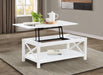 CoasterEveryday Skyview 44-inch white rectangular lift-top coffee table with modern design