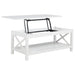 CoasterEveryday Skyview 44-inch white rectangular lift-top coffee table viewed from the front