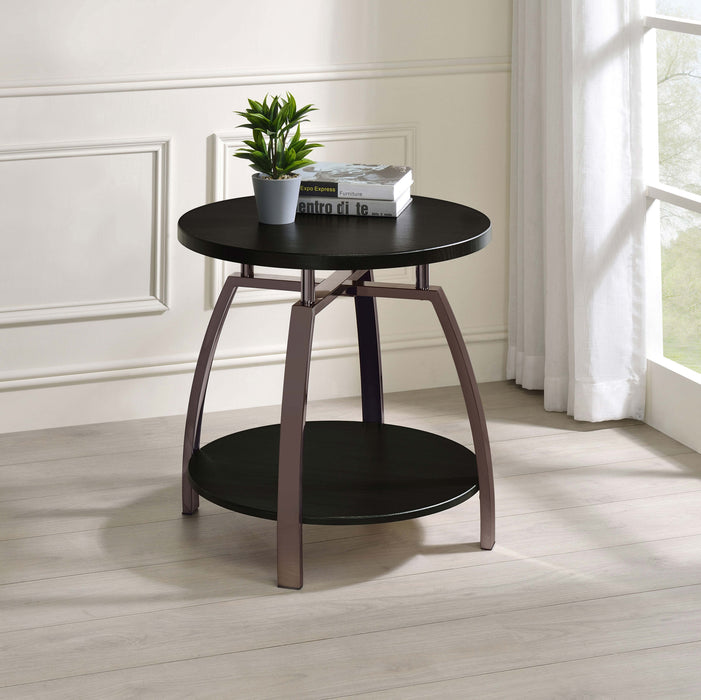 CoasterEssence Dacre round side end table with engineered wood top in dark charcoal