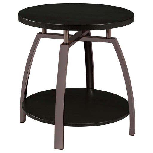 CoasterEssence Dacre round side end table with dark charcoal engineered wood top