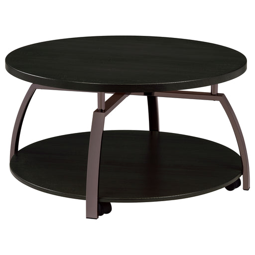 CoasterEssence Dacre round coffee table with engineered wood top in dark charcoal