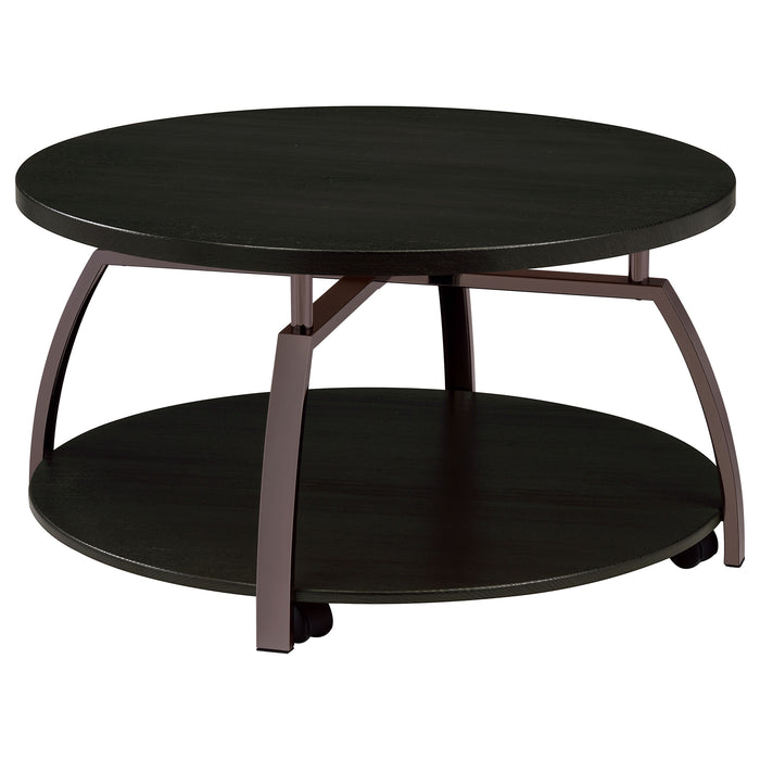 CoasterEssence Dacre round coffee table with engineered wood top in dark charcoal