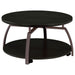 CoasterEssence Dacre round coffee table with engineered wood top in dark charcoal