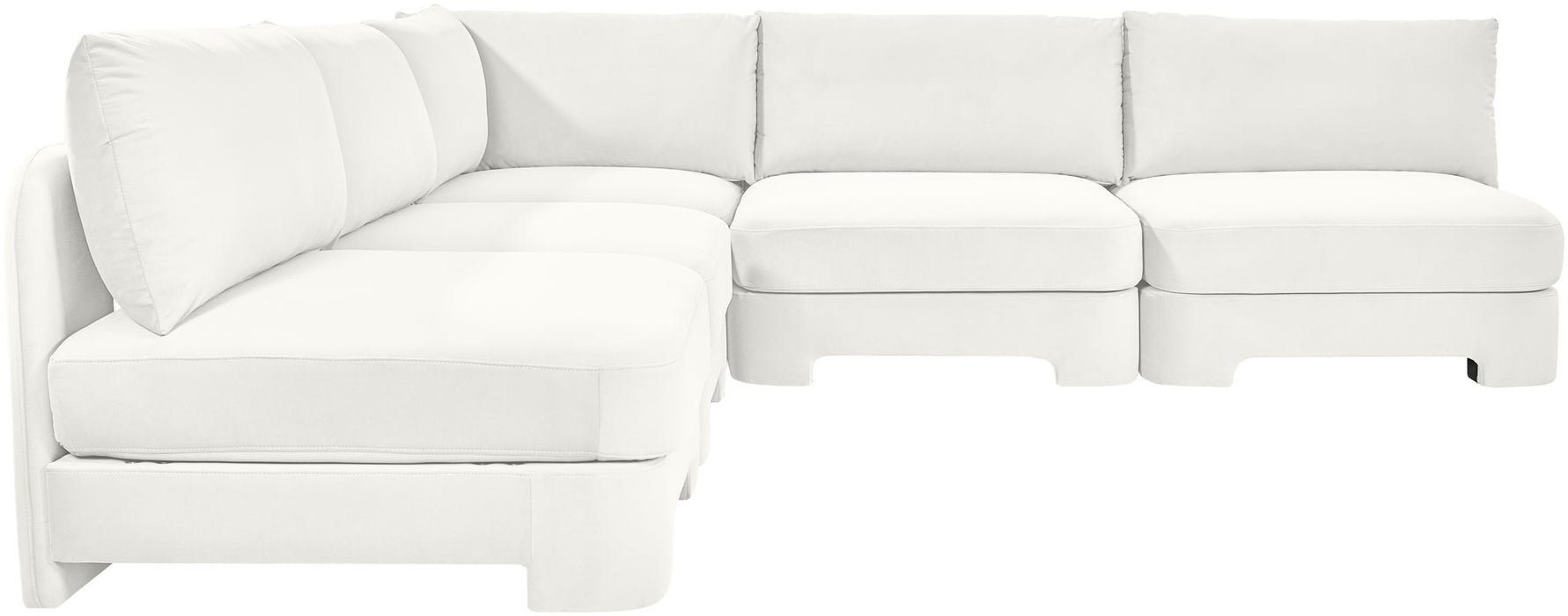Meridian Furniture Hammond velvet performance fabric 5-piece armless sectional sofa in a stationary design, showcasing plush upholstery.