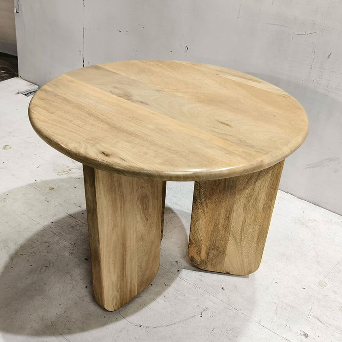 Dale Sculptural Round Solid Mango Wood End Table Natural Mango