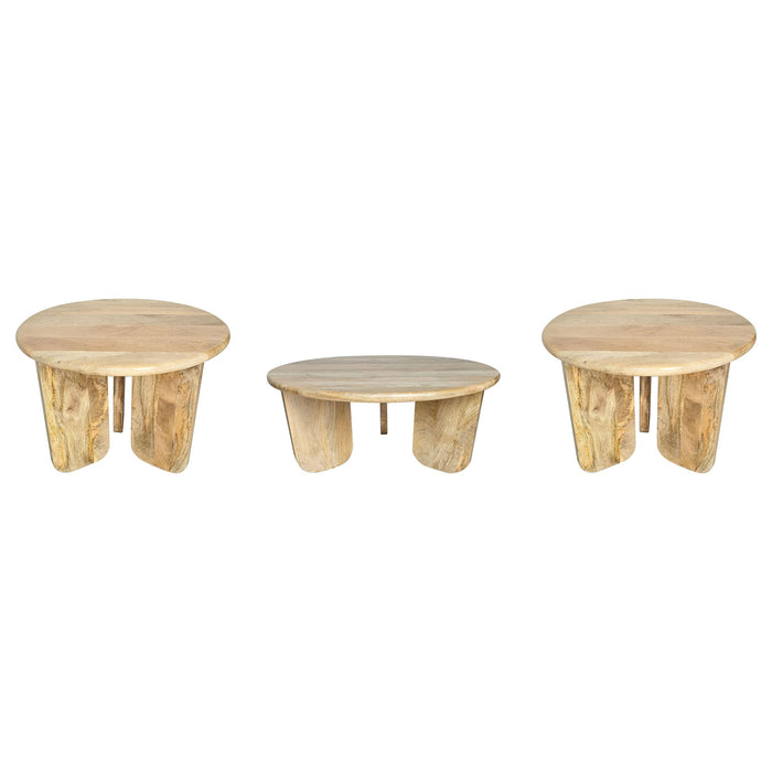 Dale 3-Piece Round Mango Wood Coffee and End Table Set Natural Mango
