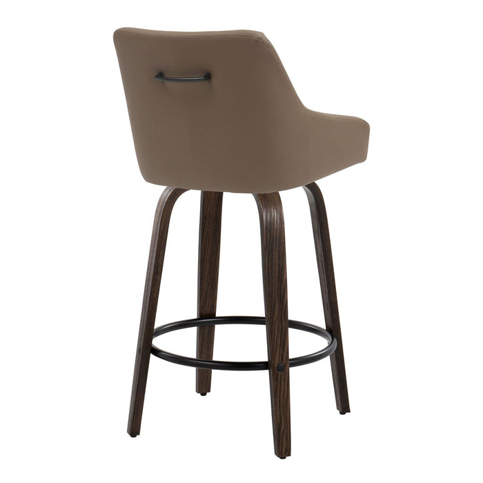Hannah - 26" Fixed-Height Counter Stool With Swivel And Round Black Metal Footrest (Set of 2) - Walnut Glazed Wood