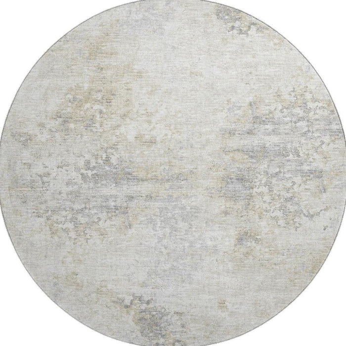 8' Abstract Washable Round Rug With UV Protection - Ivory / Beige