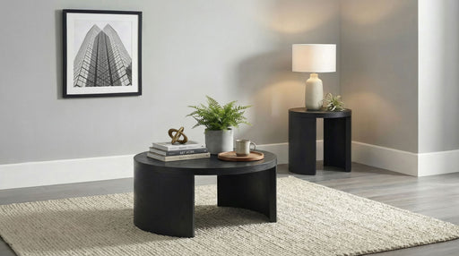 CoasterEveryday Sweeney 2-piece black coffee and end occasional table set united by modern design