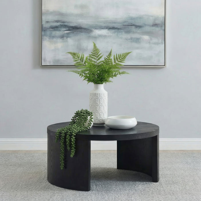 CoasterEveryday Sweeney 39-inch round black wood occasional cocktail coffee table