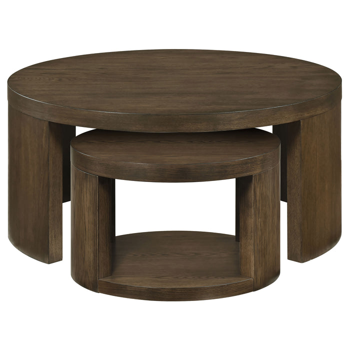 Sweeney 2-piece Round Wood Occasional Nesting Table Set Dark Walnut
