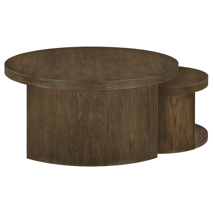Sweeney 2-piece Round Wood Occasional Nesting Table Set Dark Walnut