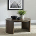 CoasterEveryday Sweeney 39-inch round wood cocktail coffee table in dark walnut