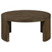 CoasterEveryday Sweeney 39-inch round wood cocktail coffee table in dark walnut finish