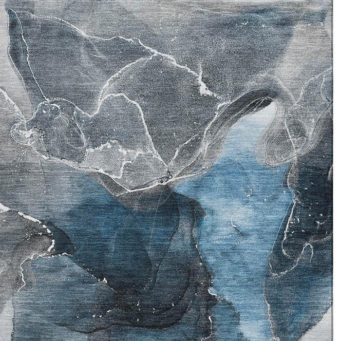 10' X 14' Abstract Washable Area Rug With UV Protection (646662) - Blue / Charcoal