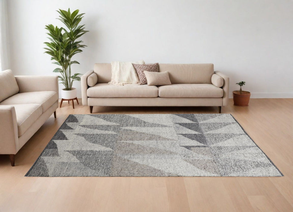 8' x 10' Wool Geometric Hand Knotted Area Rug - Gray And Ivory