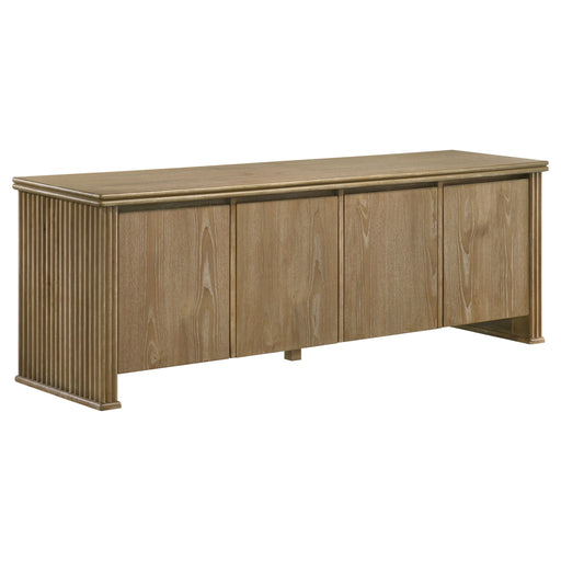 CoasterEveryday Adina 70-inch TV stand media console in distressed light brown with storage cabinets