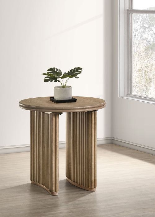 CoasterEveryday Adina round wood side end table in distressed light brown