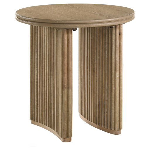 CoasterEveryday Adina round wood side end table in distressed light brown finish