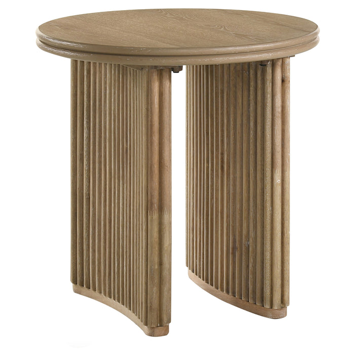CoasterEveryday Adina round wood side end table in distressed light brown finish