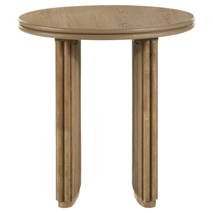 CoasterEveryday Adina round wood side end table in distressed light brown finish
