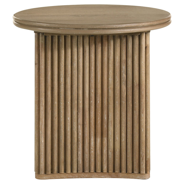 CoasterEveryday Adina round wood side end table in distressed light brown finish