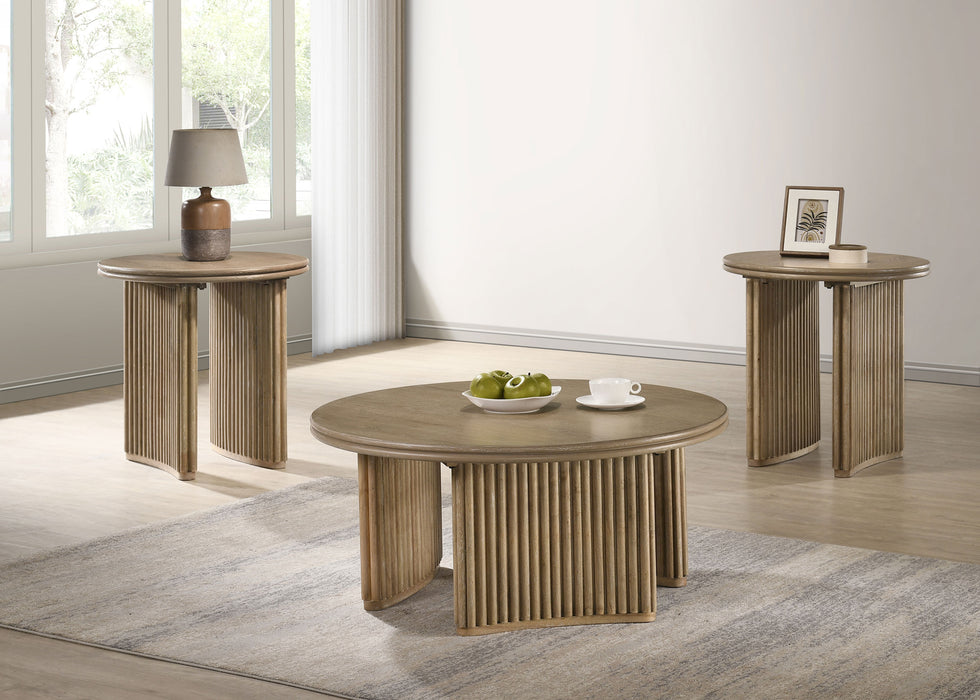 Adina round wood side end table by CoasterEveryday in distressed light brown finish