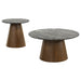CoasterEveryday Franklin 2-piece Round SmartTop pedestal coffee table set in grey and dark brown