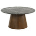 CoasterEveryday Franklin 2-piece round SmartTop pedestal coffee table set in grey and dark brown