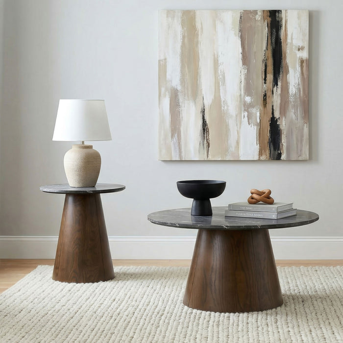 Franklin 36-inch Round Pedestal Coffee Table Grey and Dark Brown