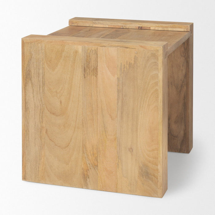 Distressed Solid Wood Sled End Table - Natural