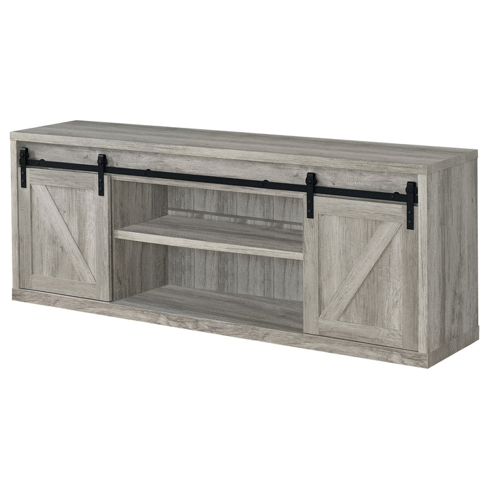 CoasterEssence Brockton 71-inch grey driftwood engineered wood TV stand with two doors