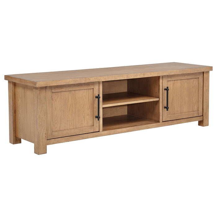 Beasley 2-door 71-inch wood TV stand media console in golden oak by CoasterEveryday
