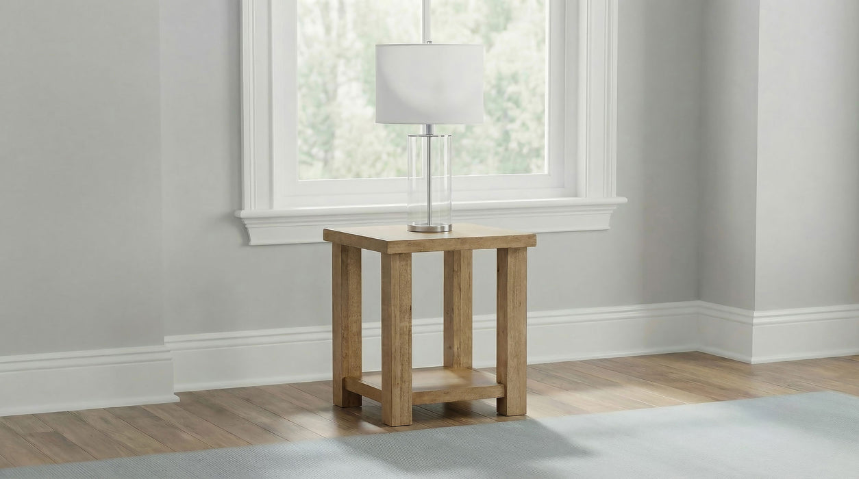 CoasterEveryday Beasley square wood end side table with lower shelf in golden oak finish