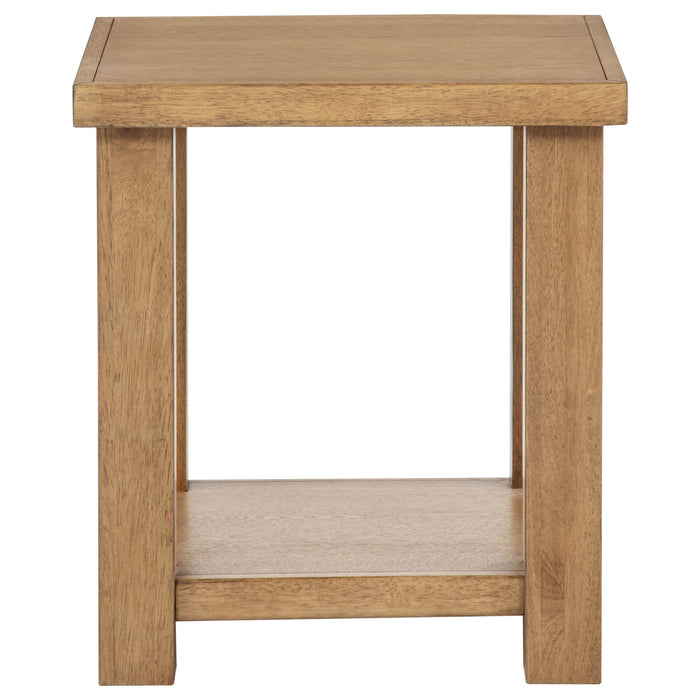 Beasley Square Wood End Side Table With Shelf Golden Oak