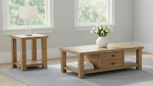 Beasley 2-piece wood coffee table set by CoasterEveryday in golden oak finish