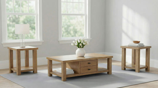 Beasley 3-piece wood coffee table set by CoasterEveryday in golden oak finish