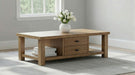 Beasley 4-drawer wood coffee table in golden oak by CoasterEveryday